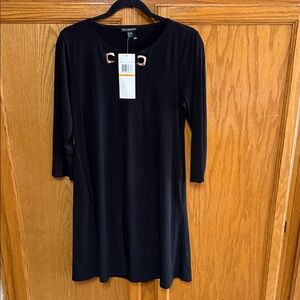 Nina Leonard Black Dress with Gold Details